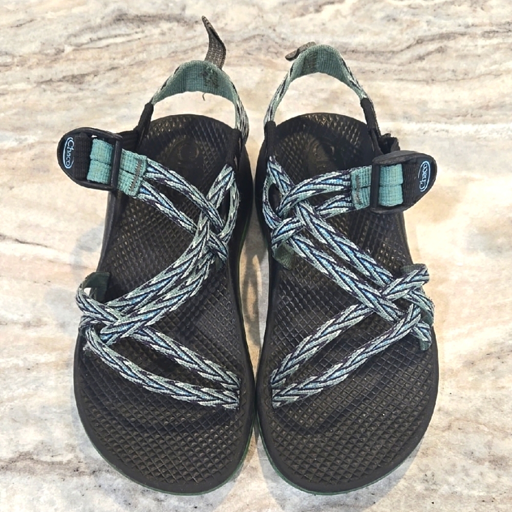 Black,‎ Purple, and Green Chaco Strappy Sandals